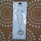 SILVER, DOUBLE CIRCLE NECKLACE AND EARRINGS