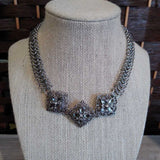 SILVER,CHOKER,SILVER NECKLACE W 3 FLORAL