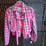 PINK+,MEDIUM,PLAID CROPPED JACKET