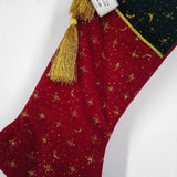 VELVET STOCKING BELL AND TASSLE,GREEN RED,19 IN,GOLD GLITTER STARS