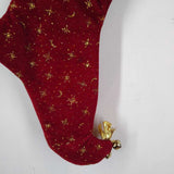 VELVET STOCKING BELL AND TASSLE,GREEN RED,19 IN,GOLD GLITTER STARS