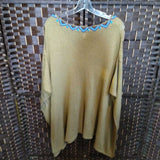 GOLD WITH BLUE,LARGE,CARDIGAN SWEATER