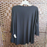 BLACK/SIL,XL,EMBELLISHED NECKLINE TOP