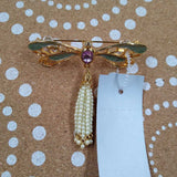 DRAGON FLY,GOLD,3 IN,PIN WITH PEARLS