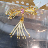 DRAGON FLY,GOLD,3 IN,PIN WITH PEARLS