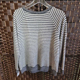 GREY CREAM,LARGE,STRIPED SWEATER