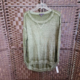 OLIVIA SKY,OLIVE GREEN,SMALL,WORN LOOK TSHIRT LONG SLEEVE