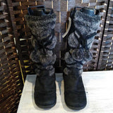 BLACK,6.5,SUEDE BOOTS W/FAUX FUR TRIM