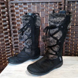 BLACK,6.5,SUEDE BOOTS W/FAUX FUR TRIM