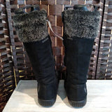 BLACK,6.5,SUEDE BOOTS W/FAUX FUR TRIM