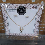 GOLD, INITIAL NECKLACE W/EARRINGS