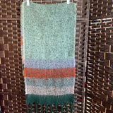 SCARF,GREEN ORANGE PINK, WOOL STRIPED