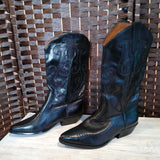 BLACK,8,LEATHER COWBOY BOOTS