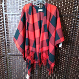 RIAH,RED BLACK,OS,PLAID PONCHO