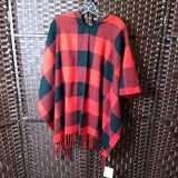 RIAH,RED BLACK,OS,PLAID PONCHO