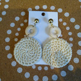 CREAM, ROUND RATTAN EARRINGS