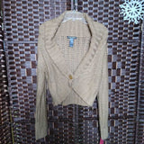 TAN/GOLD,LARGE,CROPPED CARDIGAN