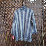 PENROSE,BL/WH,MEDIUM,FRINGED CARDIGAN