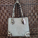 GRAY/BR, FAUX LEATHER BAG