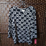 BLK/WHT,L,LONG SLEEVE BLOUSE