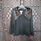 BROWN,1X,BROWN FUR NECK SWEATER