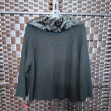 BROWN,1X,BROWN FUR NECK SWEATER