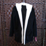 BLACK CREAM,SMALL,FLEECE CARDIGAN WITH FAUX COLLAR