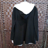 BLACK CREAM,SMALL,FLEECE CARDIGAN WITH FAUX COLLAR