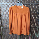 A NEW DAY,RUST,MEDIUM,RUFFLE NECK BLOUSE