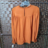 A NEW DAY,RUST,MEDIUM,RUFFLE NECK BLOUSE