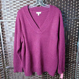 ST JOHNS BAY,BURGUNDY,2X,V NECK SWEATER