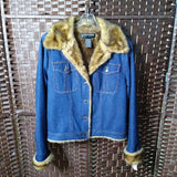 Vantana,Blue/Brown,Large,Jean Fur Lined Coat