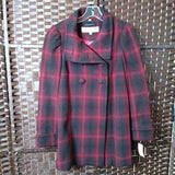 Burgundy Plaid,Small,Car Coat Double Breasted