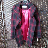 Burgundy Plaid,Small,Car Coat Double Breasted