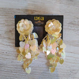 CREAM, SEQUIN ROSETTE EARRINGS