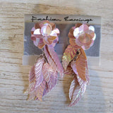 PINK, SEQUIN ROSETTE EARRINGS