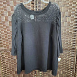 ashley stewart,BLACK,30/32,LONG SLEEVE RHINESTONE TOP