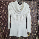 CREAM,XS,COWL FRINGE SWEATER