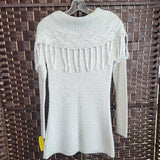 CREAM,XS,COWL FRINGE SWEATER