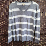 GREY WHITE,MEDIUM,STRIPPED V SWEATER
