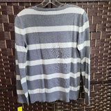 GREY WHITE,MEDIUM,STRIPPED V SWEATER