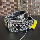 BLACK, RHINESTONE STUDDED BELT