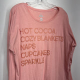 SIMPLE PLEASURES,PINK,LARGE,HOT COCOA TSHIRT LONG SLV