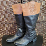 BL/BR,11,EMBOSSED LEATHER RIDING BOOTS