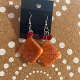 ORANGE+, STONE DIAMOND SHAPE DANGLE EARRINGS