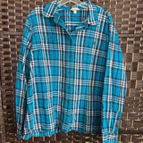 DULUTH TRADING CO,BLUE+,2X,PLAID BUTTON TOP