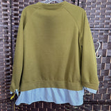 GREEN+,L,DOUBLE LAYERED SWEATER