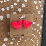 PINK, SMILEY CAT CO STUD HEART EARRINGS