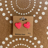 PINK, SMILEY CAT CO STUD HEART EARRINGS