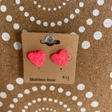 PINK, SMILEY CAT CO STUD HEART EARRINGS